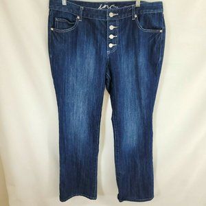 INC Denim 14 Regular Fit Boot Leg Blue Jeans 35x32 1/2 Silver Flower Button Fly